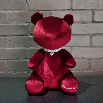 Мишка "Гламур", вишневый, в колье.