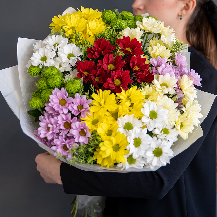 Букет из 11 кустовых хризантем, микс.